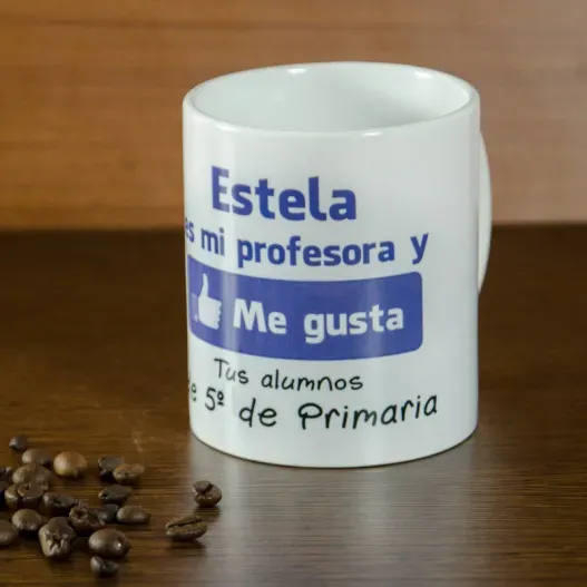 Taza personalizada "Me gusta mi profesor" (Detalle de presentación)