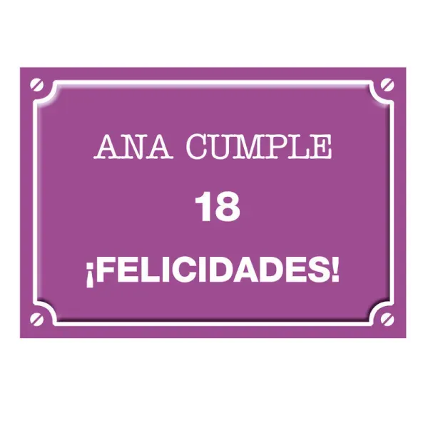 Placa de calle '18 años' personalizada