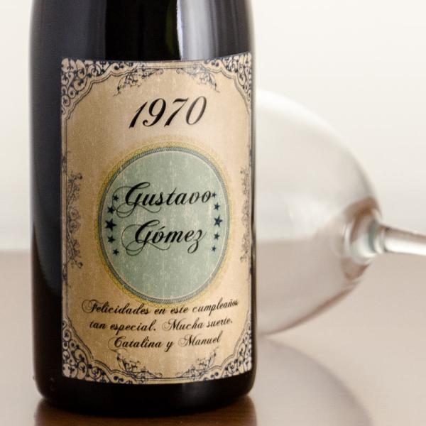 Botella de vino cumpleaños vintage