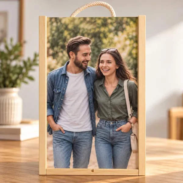 Caja de madera para botella de vino personalizada con foto
