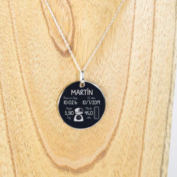 Colgante de plata nacimiento personalizado