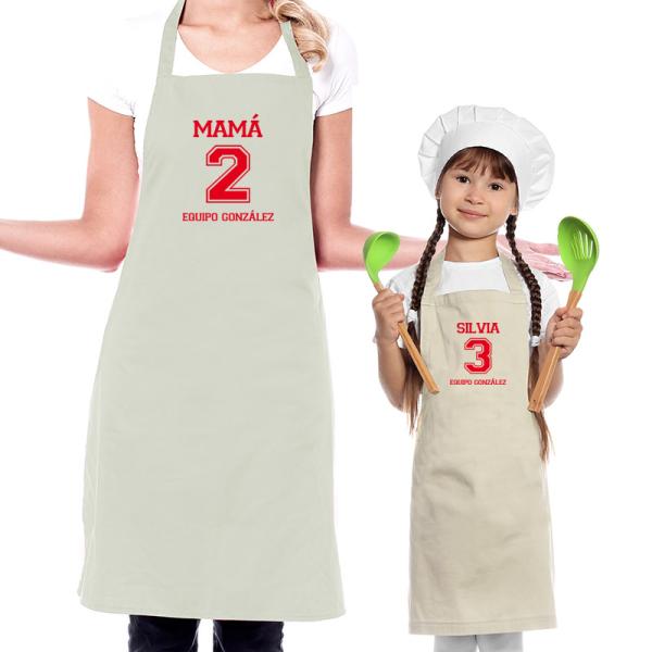 Delantales BIO bordados madre e hijo 'Equipo'