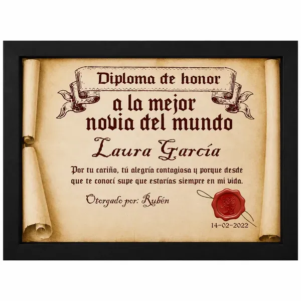 Diploma pergamino a la mejor novia