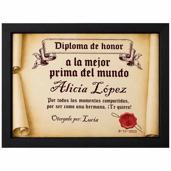 Diploma pergamino a la mejor prima