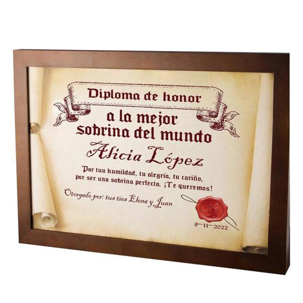 Diploma pergamino a la mejor sobrina