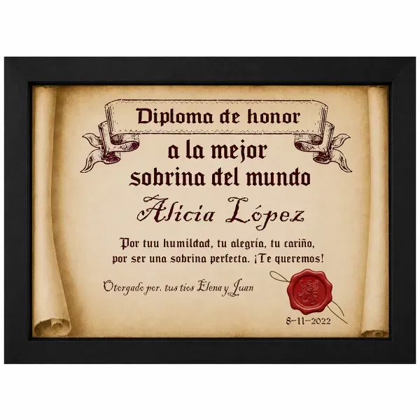 Diploma pergamino a la mejor sobrina