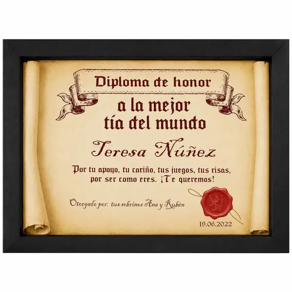 Diploma pergamino a la mejor tía