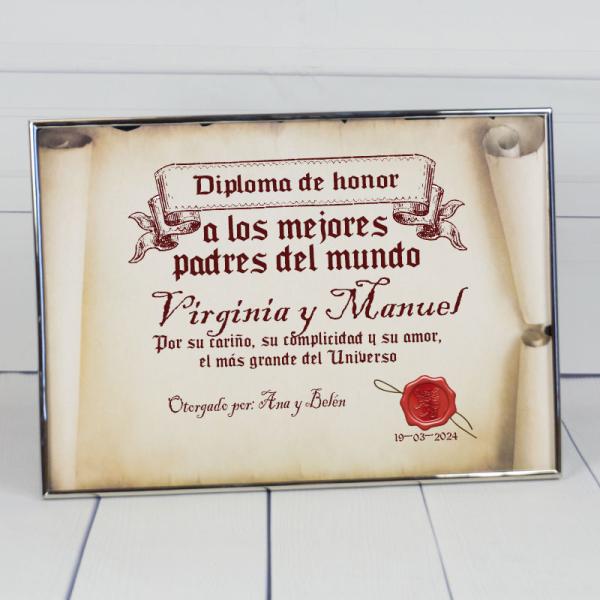 Diploma pergamino a los mejores padres del mundo