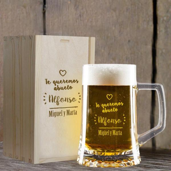 Jarra de cerveza para abuelo con estuche madera
