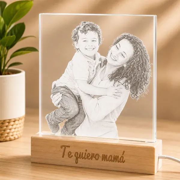 Lámpara LED personalizada con foto grabada