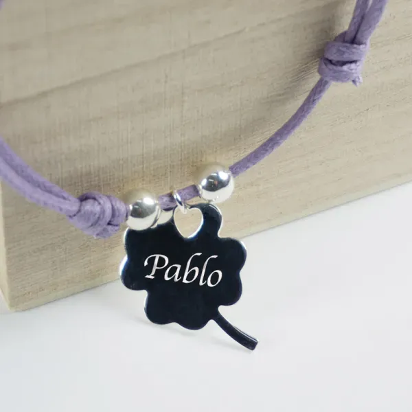 Pulsera de plata trébol personalizada
