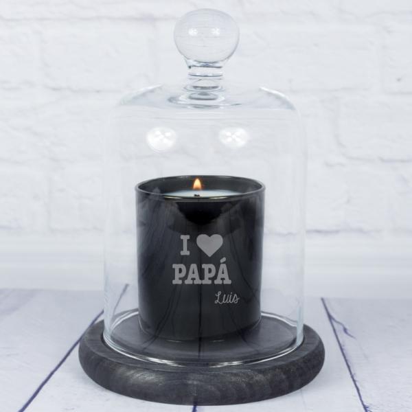 Vela grabada 'I love' con campana de cristal