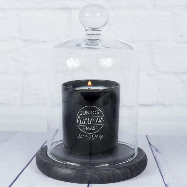 Vela grabada 'Juntos' con campana de cristal