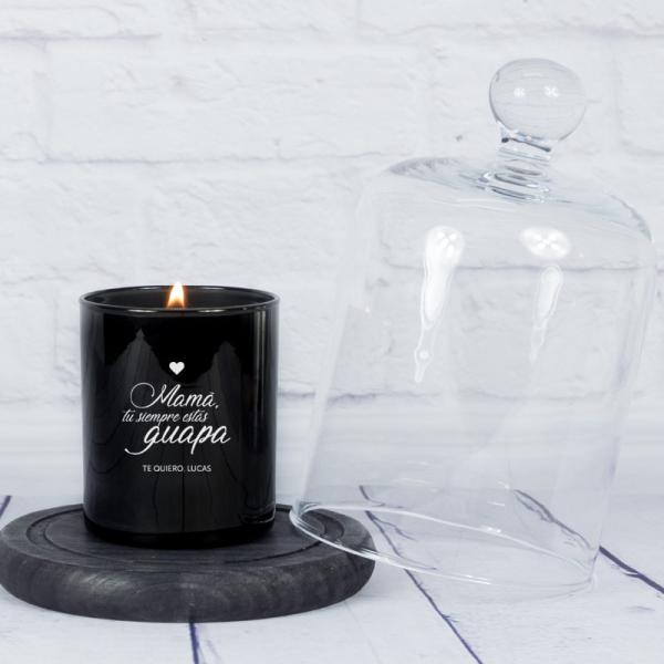 Vela grabada para madre con campana de cristal