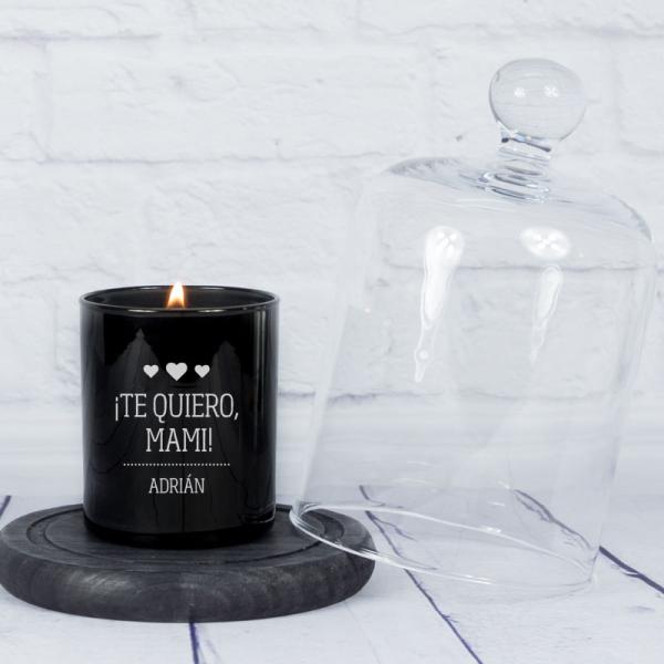 Vela grabada Te quiero mami con campana de cristal