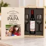 Regalos personalizados: Kits regalo: Caja de madera personalizada familiar con vino Cune y copa