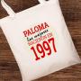 Regalos personalizados: Regalos con nombre: Bolsa tote bag personalizada a&ntilde;o de nacimiento