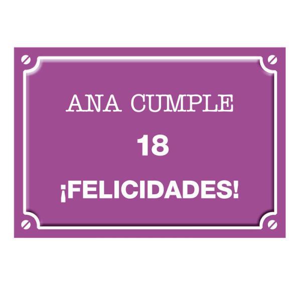 Placa de calle '18 años' personalizada