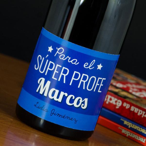 Botella de vino super profe personalizada