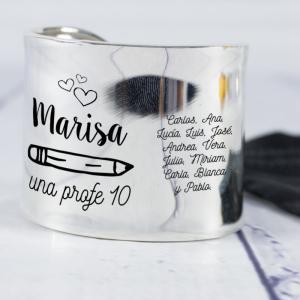 Brazalete de plata divertido personalizado para profe