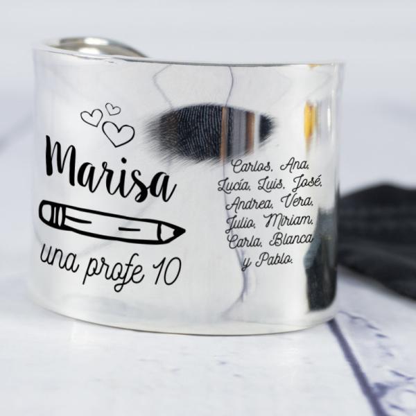 Brazalete de plata divertido personalizado para profe