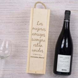 Caja botella de vino con texto grabado