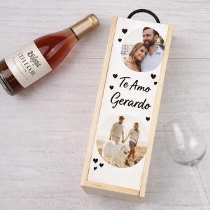 Caja botella de vino personalizada corazones