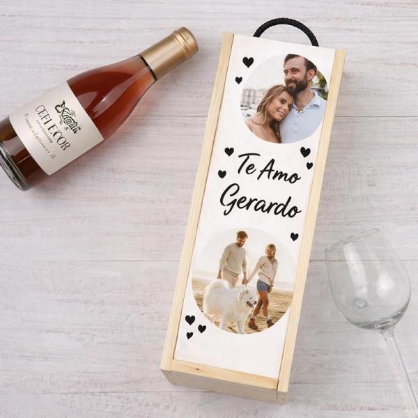 Caja botella de vino personalizada corazones