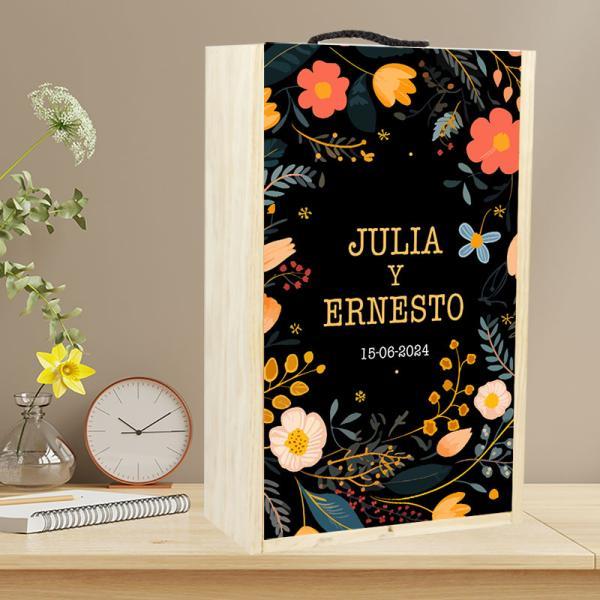 Caja de madera natural personalizada para pareja