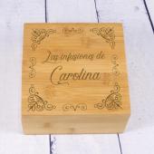 Caja de té grabada en Bambú