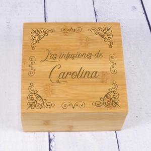 Caja de té grabada en Bambú