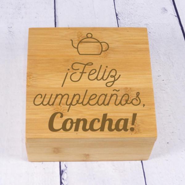 Caja de té grabada para cumpleaños en Bambú
