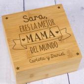 Caja de té grabada para la mejor mamá en Bambú