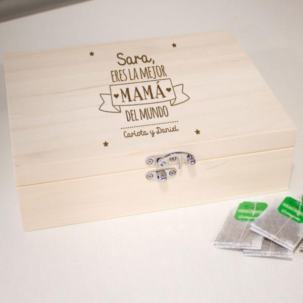 Caja de té grabada para la mejor mamá