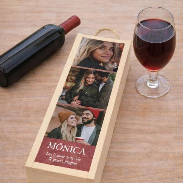Caja vino personalizada con fotos y texto