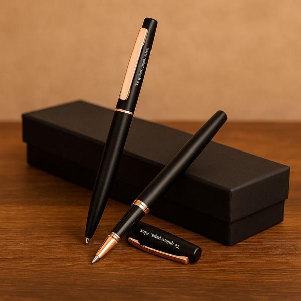 Conjunto de bolígrafo y roller grabado