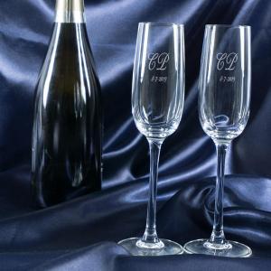 Copas de cava grabadas con iniciales