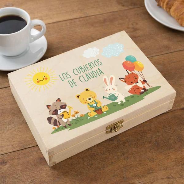 Caja de cubiertos personalizada animalitos