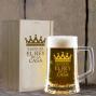 Regalos personalizados: Cristaler&iacute;a personalizada: Jarra de cerveza "El rey de la casa" con estuche