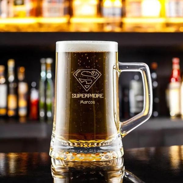 Jarra de cerveza Superpadre grabada