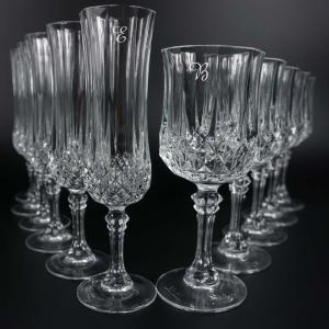 Juego de copas talladas grabadas con inicial