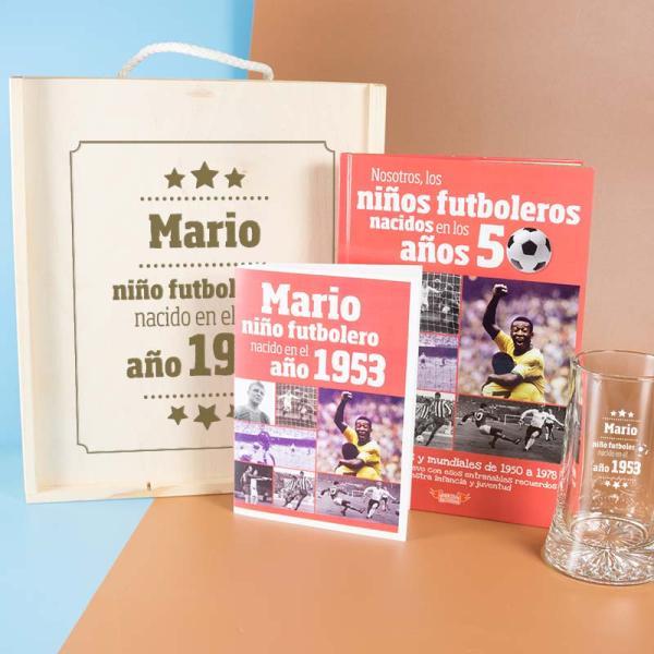 Kit futbolero con libro y jarra de cerveza personalizada