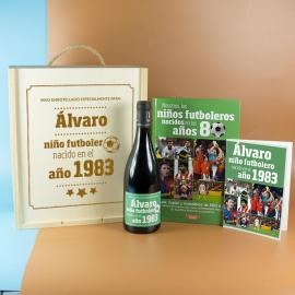 Kit futbolero 'libro y botella de vino' personalizada de los 80