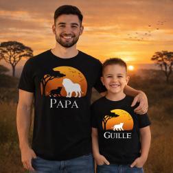 Pack camisetas negras padre e hijo personalizadas con nombre 'Leones'