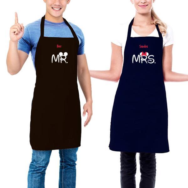 Pack de delantales BIO bordados Mr y Mrs