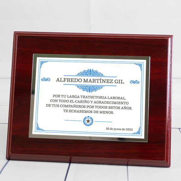 Placa conmemorativa para homenaje personalizada