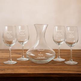 Set decantador y copas con texto grabado