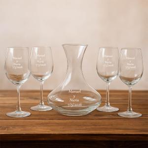Set decantador y copas con texto grabado