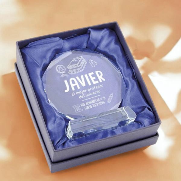 Trofeo de cristal personalizado para profe