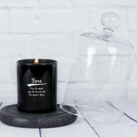 Vela grabada 'Nombre y dedicatoria' con campana de cristal